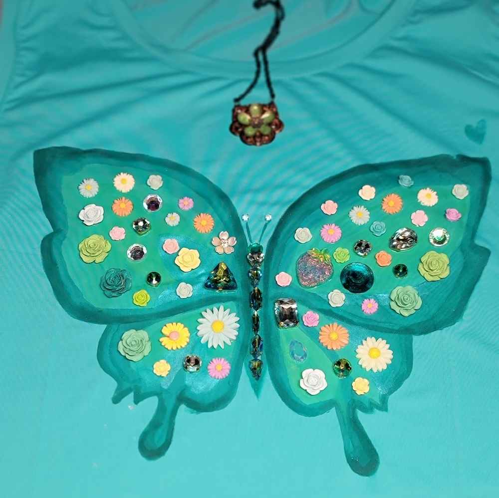Turquoise Butterfly Embellished Top One Of A Kind Each Design Is Made To Order